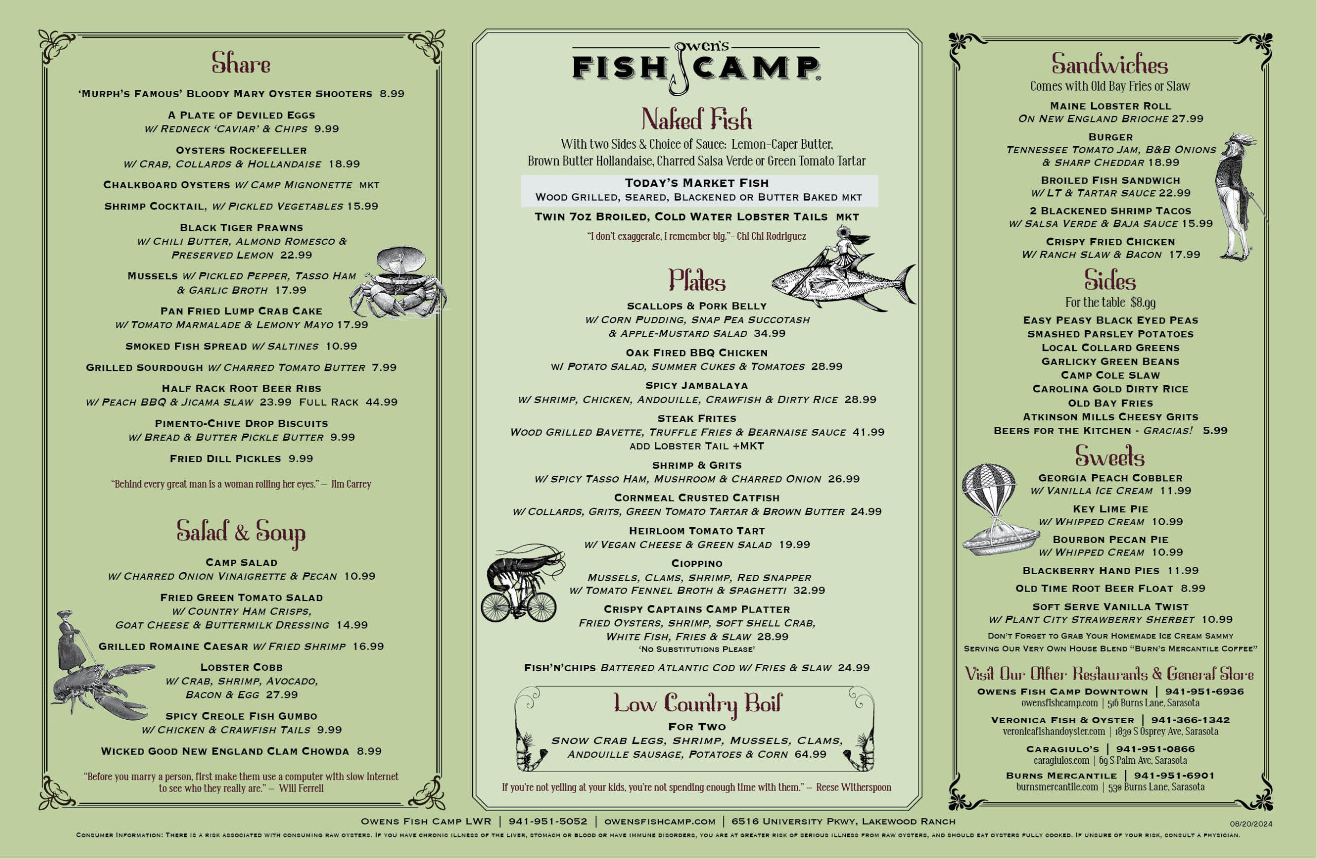 Owens Fish Camp lakewood ranch menu