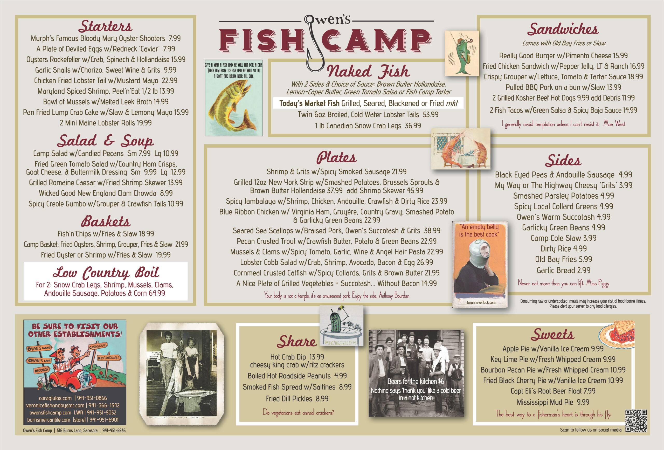 Owens Fish Camp Menu - Burns Court, Sarasota Florida